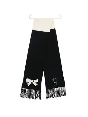 Chanel Scarf Cashmere Ribbon CC Logo Charm Shirt Motif 26 204 cm Black